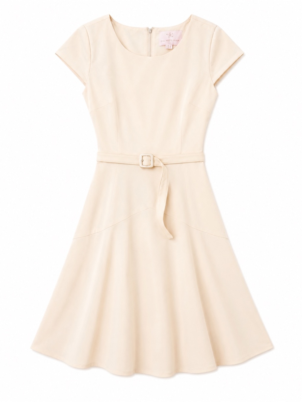 Gal Meets Glam Cream Belted A-Line Mini Dress